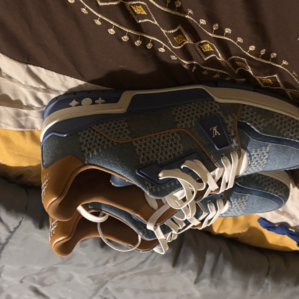 Louis Vuitton Denim Blue and Tan Sneakers